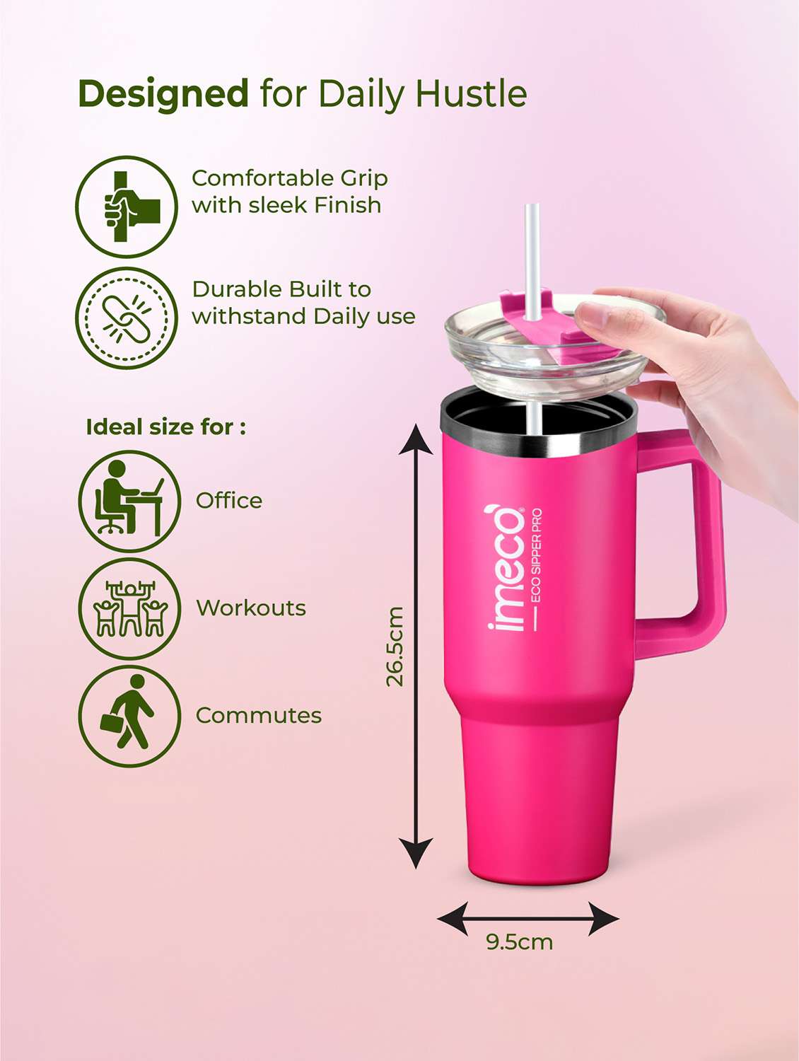 imeco eco-sipper pro stainless steel tumbler with straw 1.2 litre - sky blue - 22174112 -  Standard Image - 3