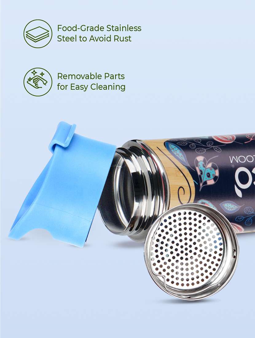 imeco eco bloom printed bamboo water bottle 450 ml - dark blue - 22174113 -  Standard Image - 3