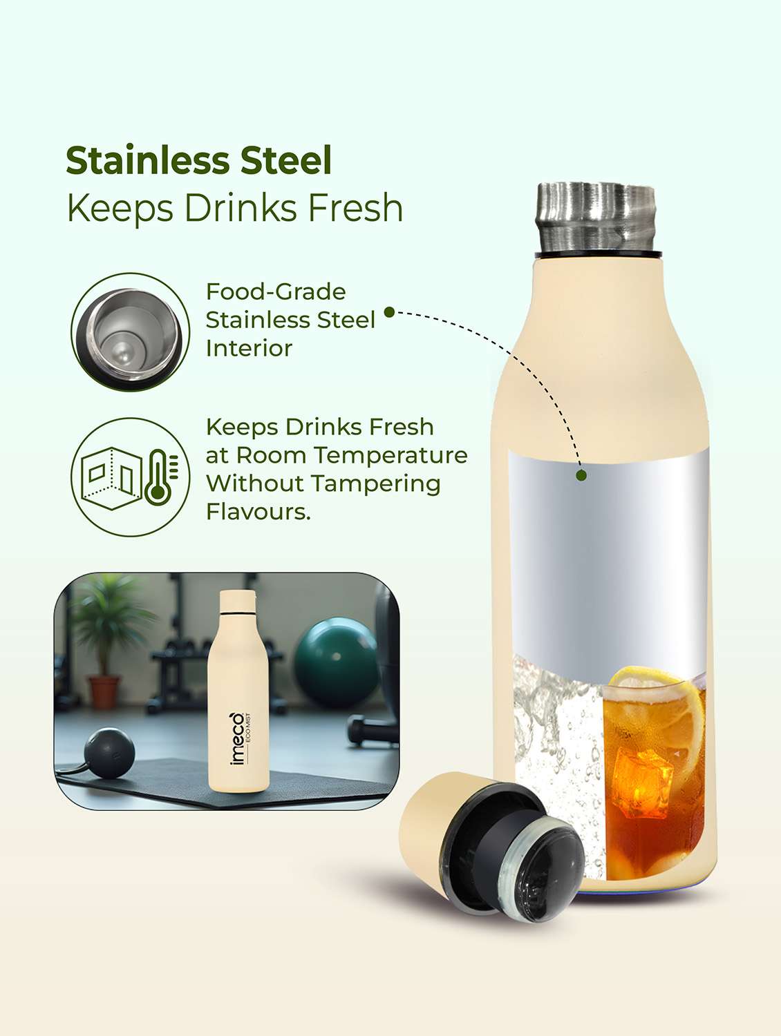 imeco eco mist stainless steel pastel water bottle 500 ml - white - 22174118 -  Standard Image - 3
