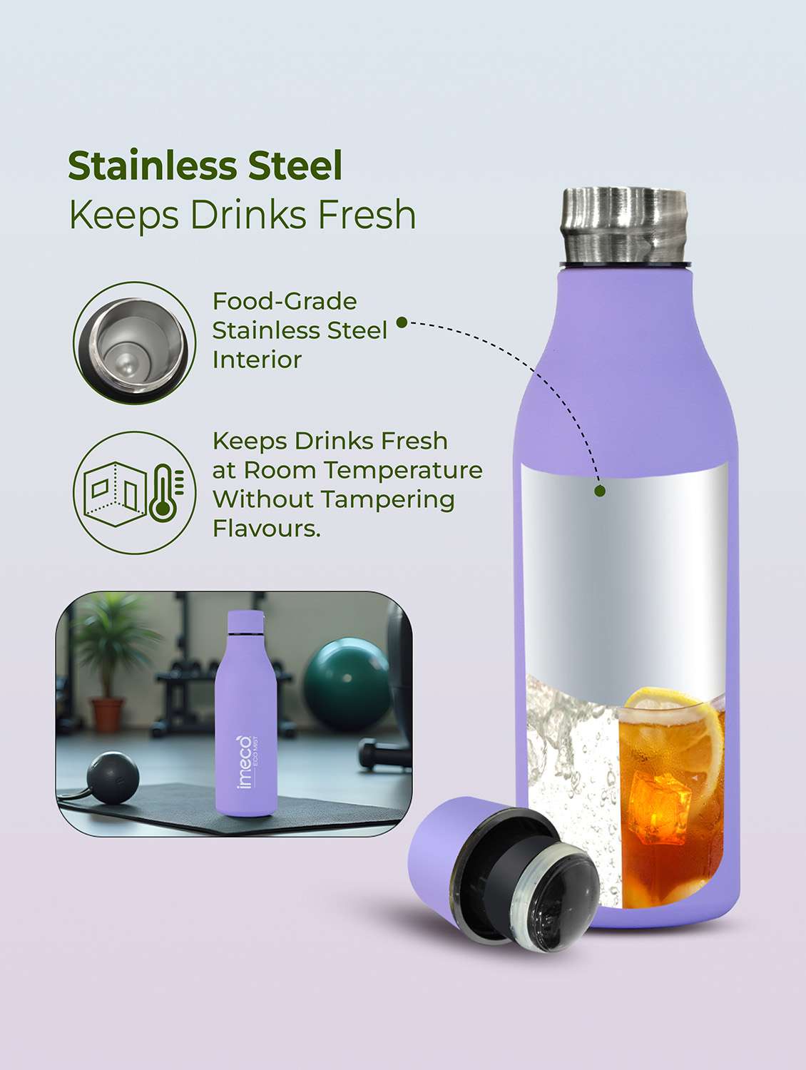 imeco eco mist stainless steel pastel water bottle 500 ml - white - 22174119 -  Standard Image - 3