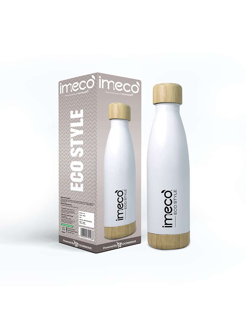 imeco eco style stainless steel water bottle with bamboo base 500 ml - black