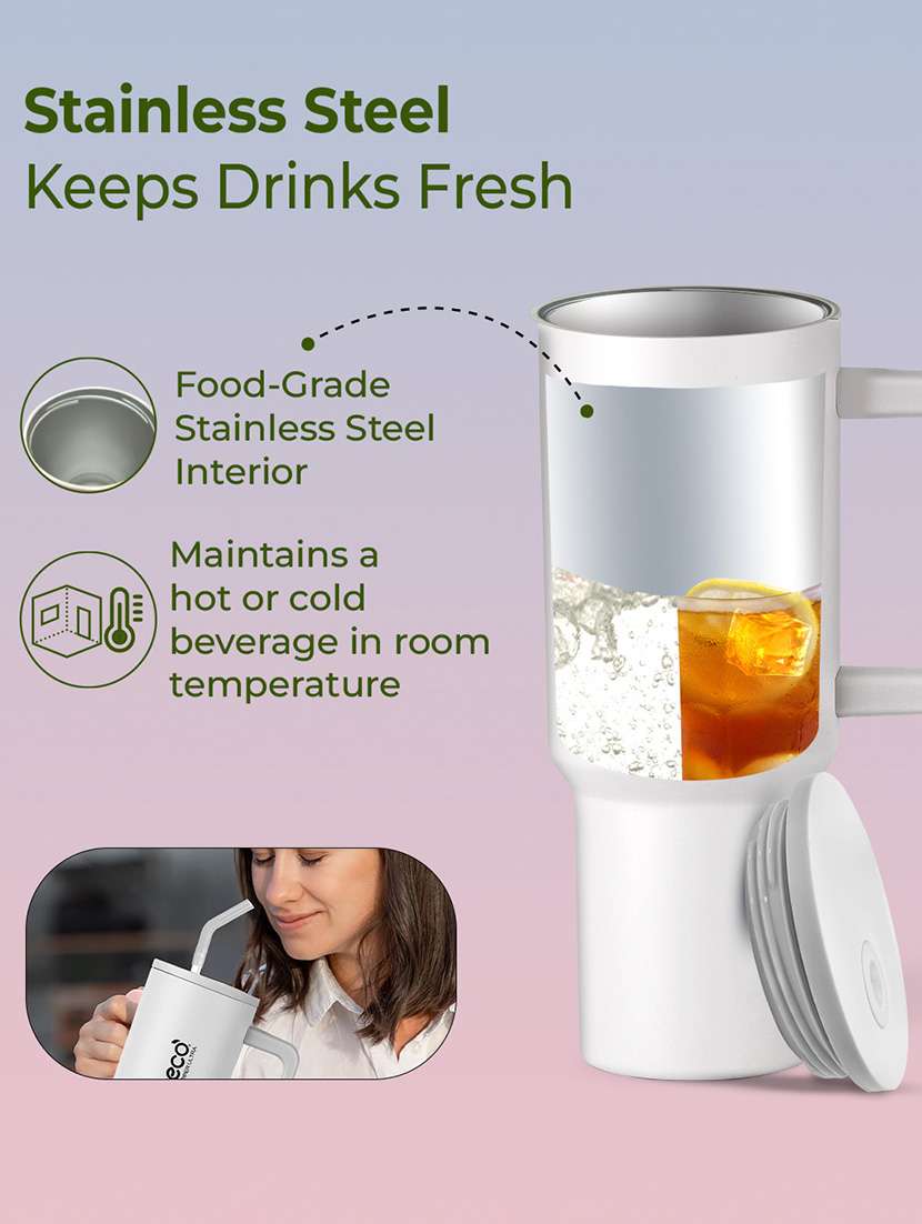 imeco eco sipper ultra stainless steel tumbler with straw & straw cleaner 1.2 litre - white - 22174126 -  Standard Image - 5