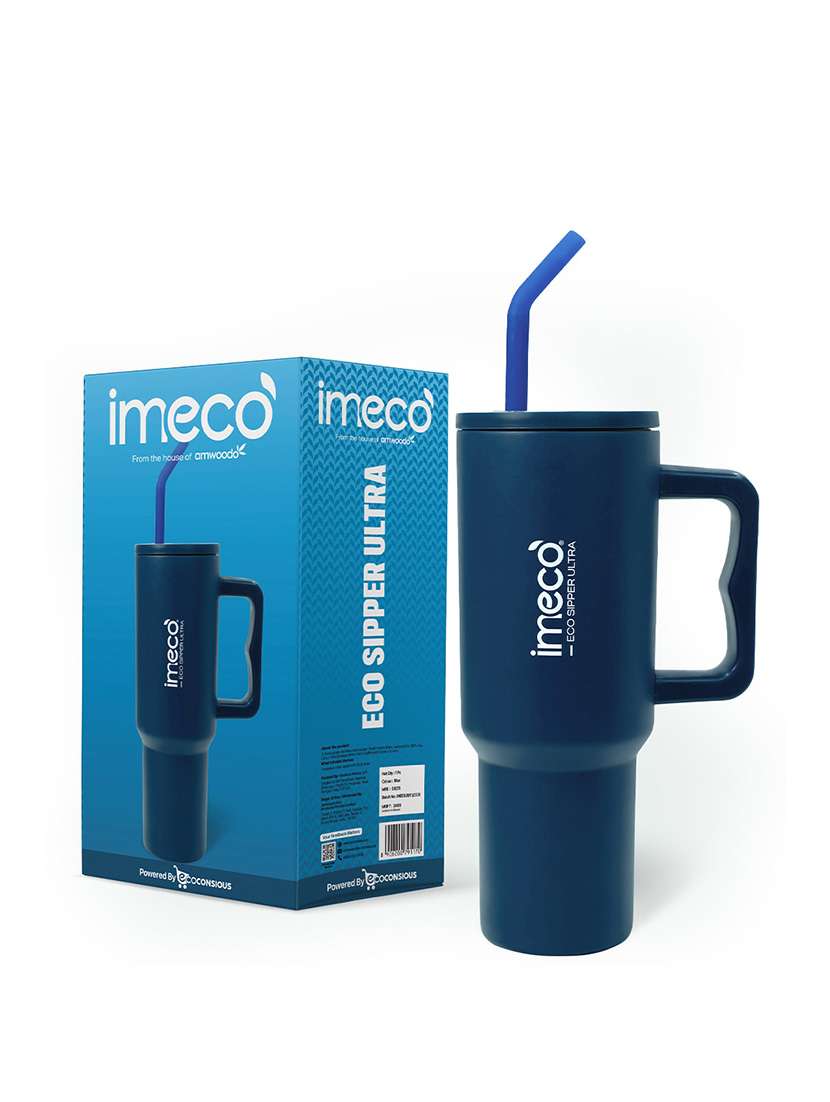 imeco eco sipper ultra stainless steel tumbler with straw & straw cleaner 1.2 litre - white