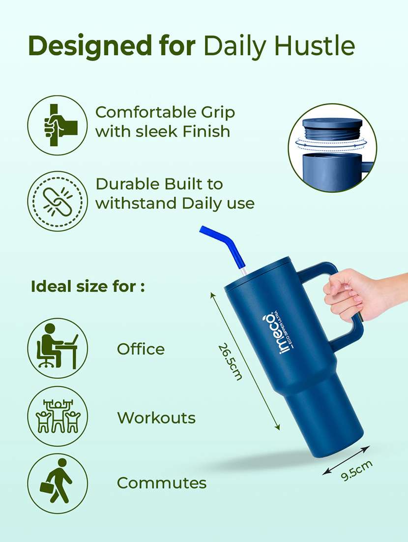 imeco eco sipper ultra stainless steel tumbler with straw & straw cleaner 1.2 litre - white - 22174128 -  Standard Image - 3