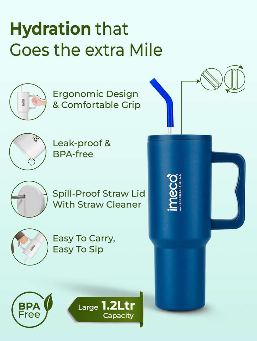 imeco eco sipper ultra stainless steel tumbler with straw & straw cleaner 1.2 litre - white - 22174128 -  Standard Image - 5