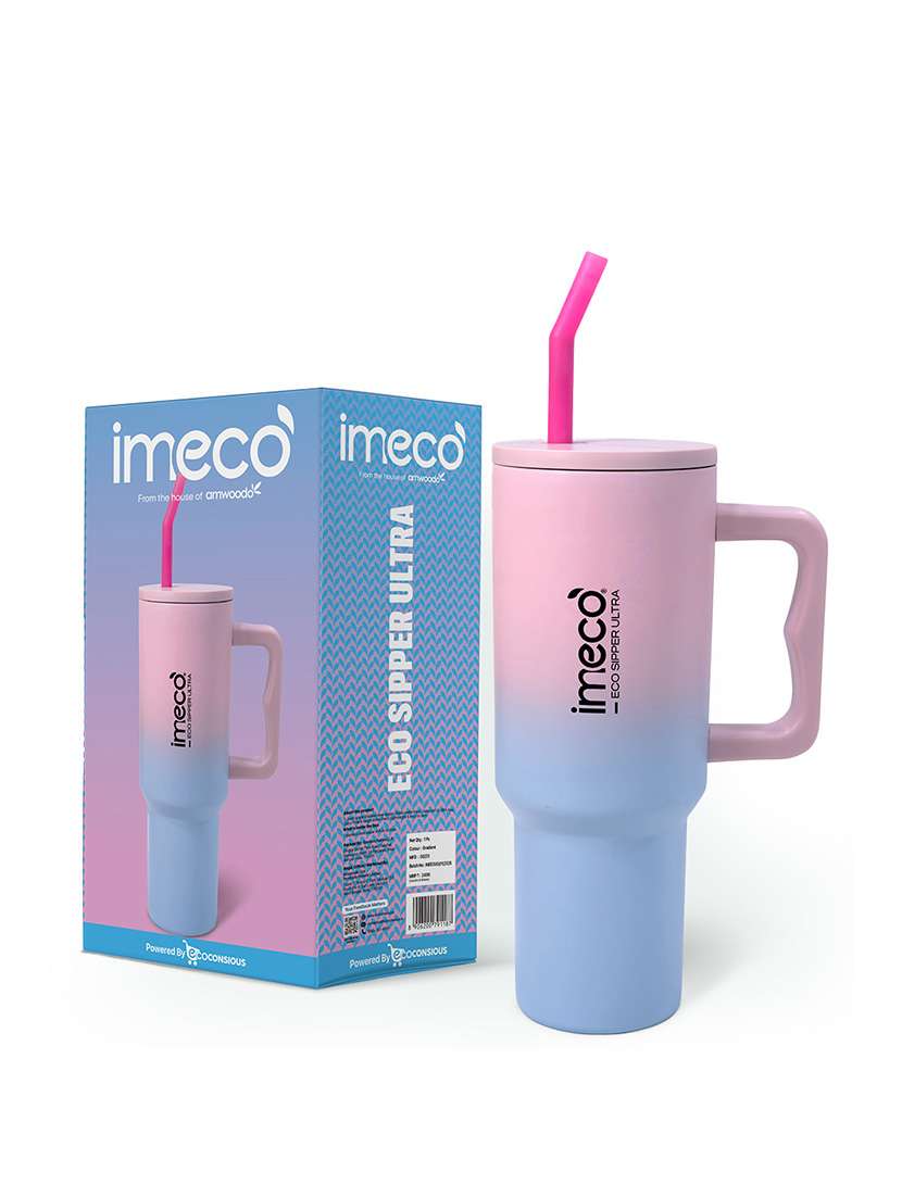 imeco eco sipper ultra stainless steel tumbler with straw & straw cleaner 1.2 litre - white