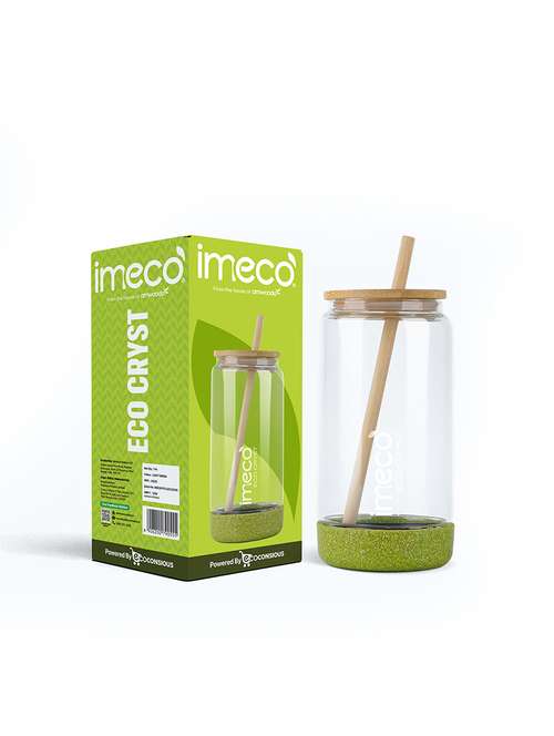 imeco eco cryst borosilicate glass sipper with bamboo lid & reusable straw 500 ml - light green - 22174130 -  Standard Image - 0