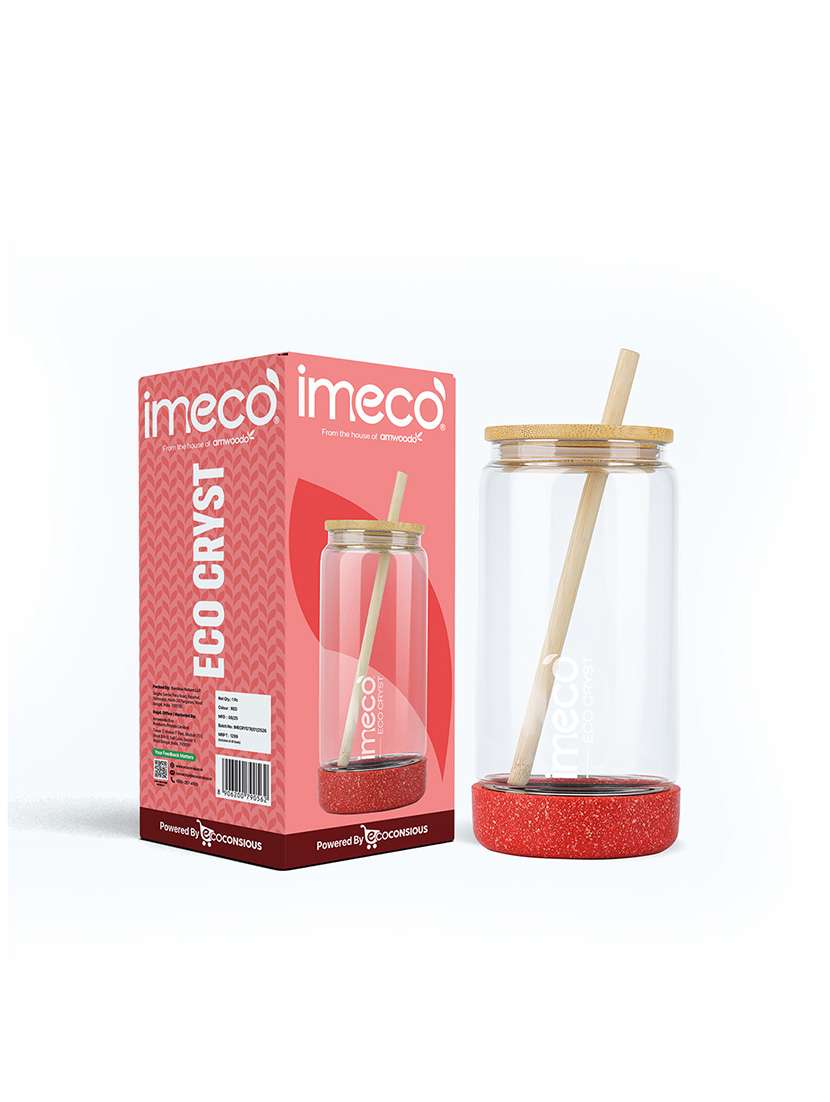 imeco eco cryst borosilicate glass sipper with bamboo lid & reusable straw 500 ml - light green