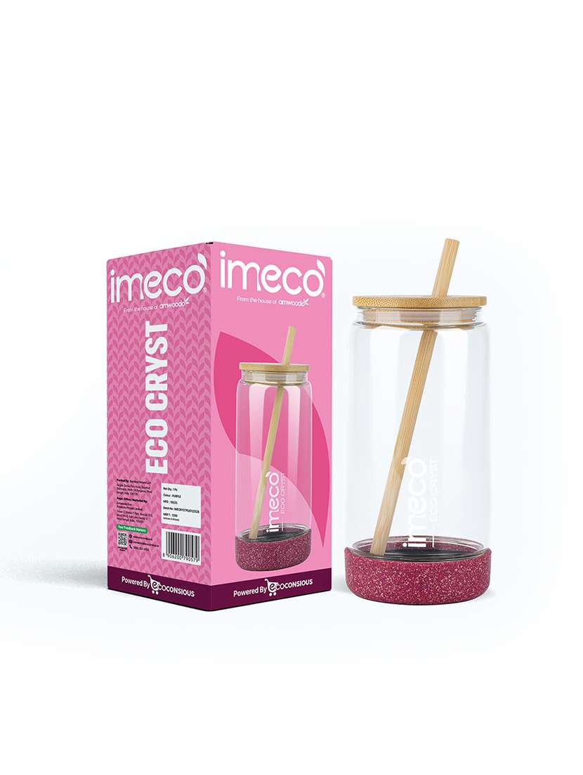 imeco eco cryst borosilicate glass sipper with bamboo lid & reusable straw 500 ml - light green