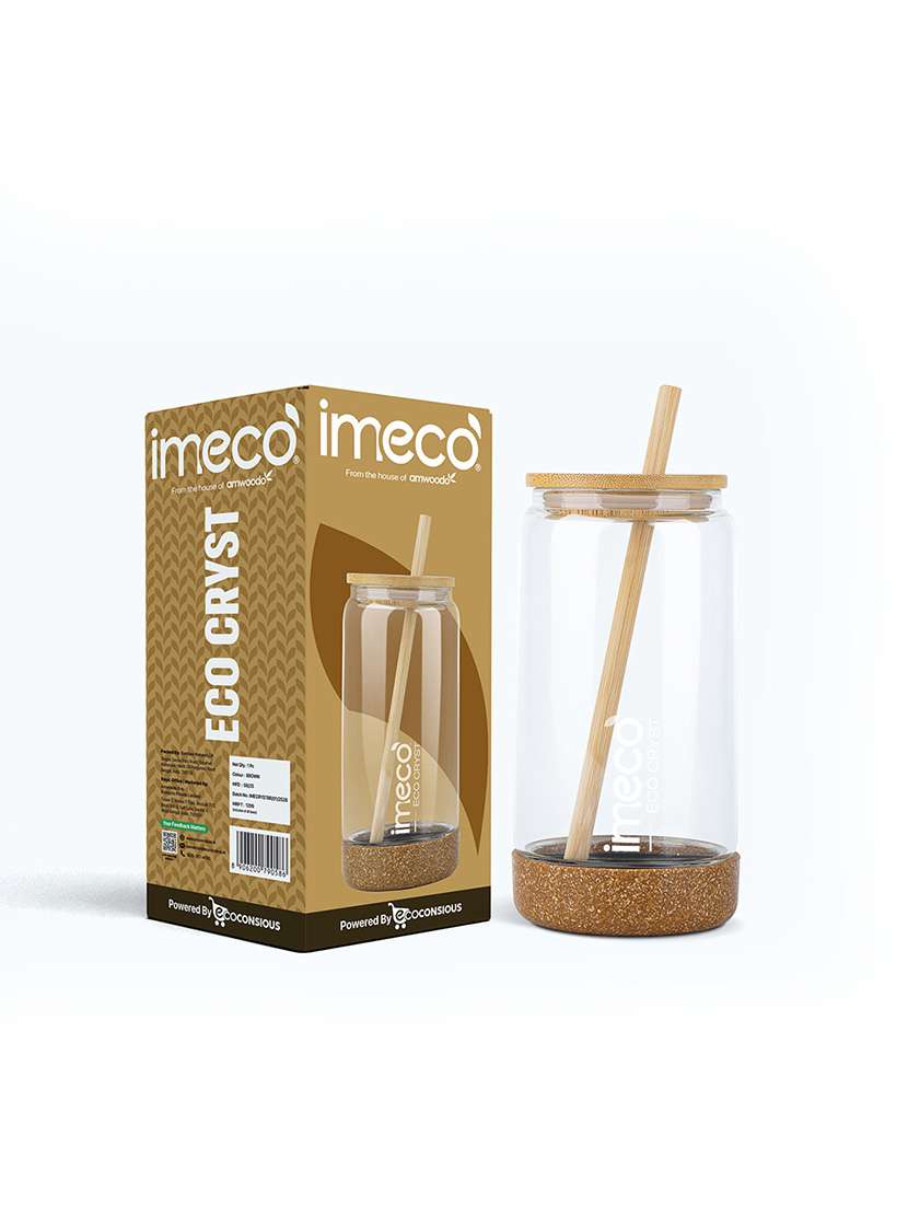 imeco eco cryst borosilicate glass sipper with bamboo lid & reusable straw 500 ml - light green