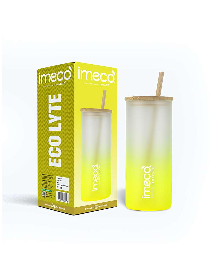 imeco eco lyte borosilicate glass sipper with bamboo lid & reusable straw 600 ml - pink