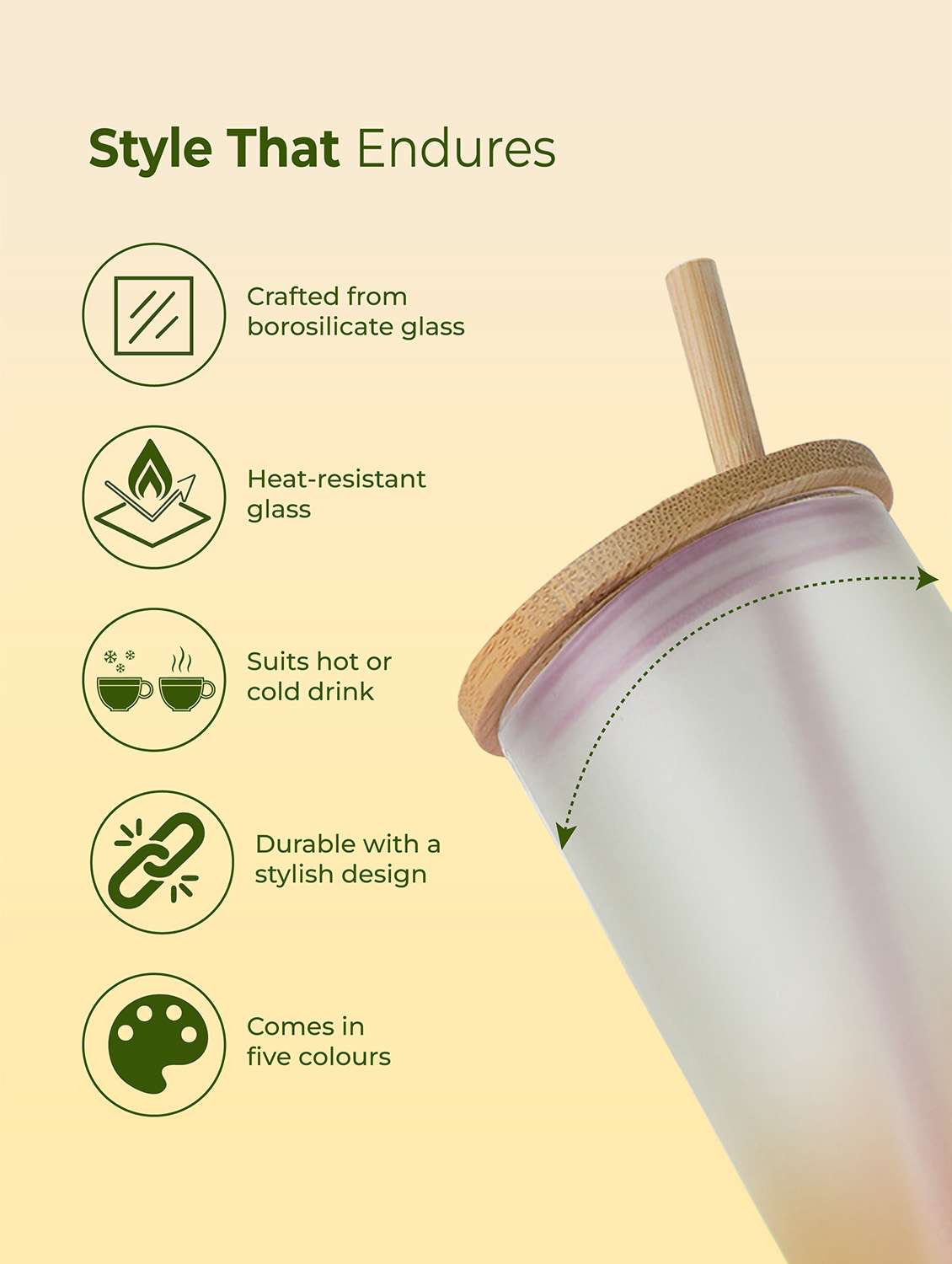 imeco eco lyte borosilicate glass sipper with bamboo lid & reusable straw 600 ml - pink - 22174136 -  Standard Image - 5