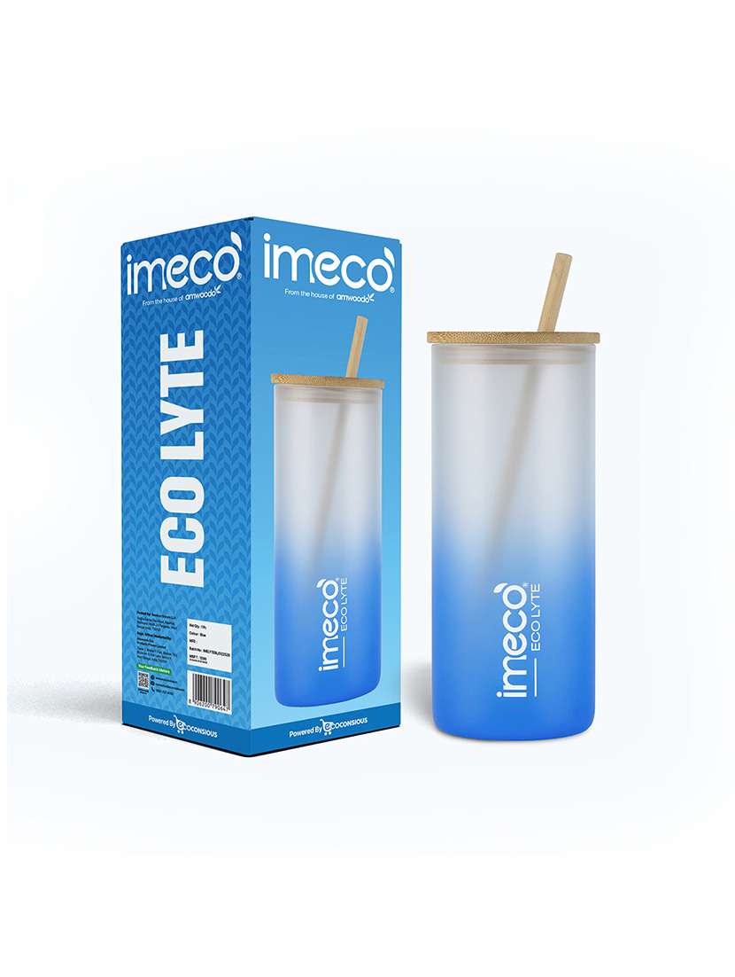 imeco eco lyte borosilicate glass sipper with bamboo lid & reusable straw 600 ml - pink