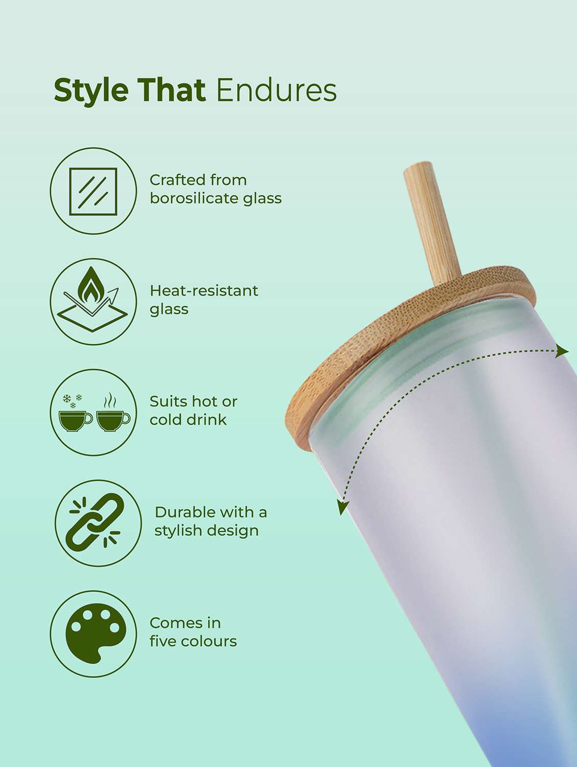 imeco eco lyte borosilicate glass sipper with bamboo lid & reusable straw 600 ml - pink - 22174138 -  Standard Image - 3