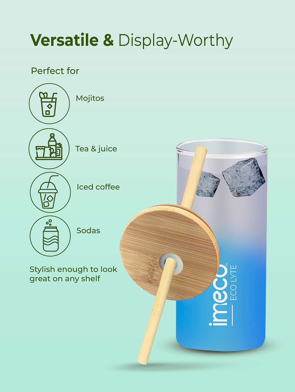 imeco eco lyte borosilicate glass sipper with bamboo lid & reusable straw 600 ml - pink - 22174138 -  Standard Image - 5