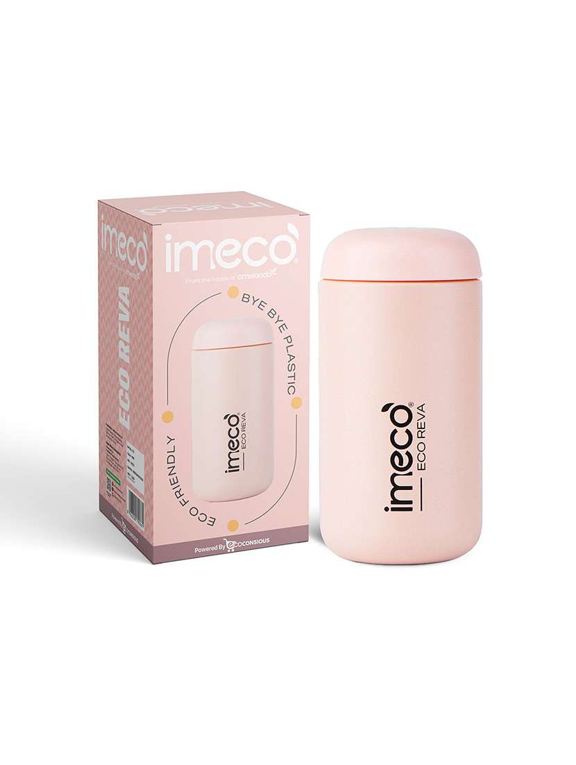 imeco eco reva capsule shaped stainless steel insulated vacuum flask upto 7 hrs hot & cold 400 ml - light yellow