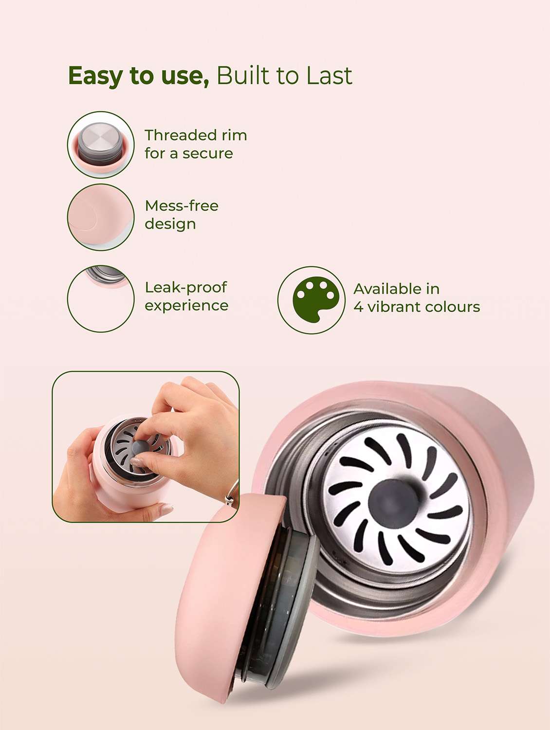 imeco eco reva capsule shaped stainless steel insulated vacuum flask upto 7 hrs hot & cold 400 ml - light yellow - 22174140 -  Standard Image - 3