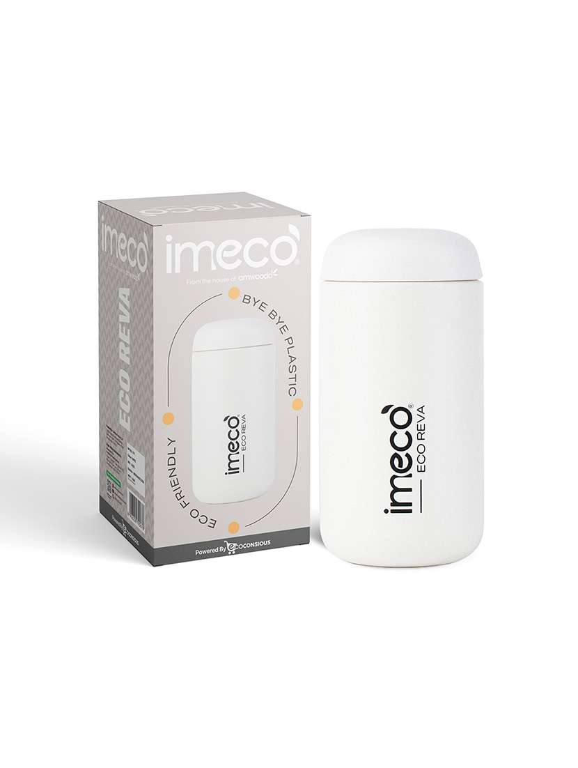 imeco eco reva capsule shaped stainless steel insulated vacuum flask upto 7 hrs hot & cold 400 ml - light yellow