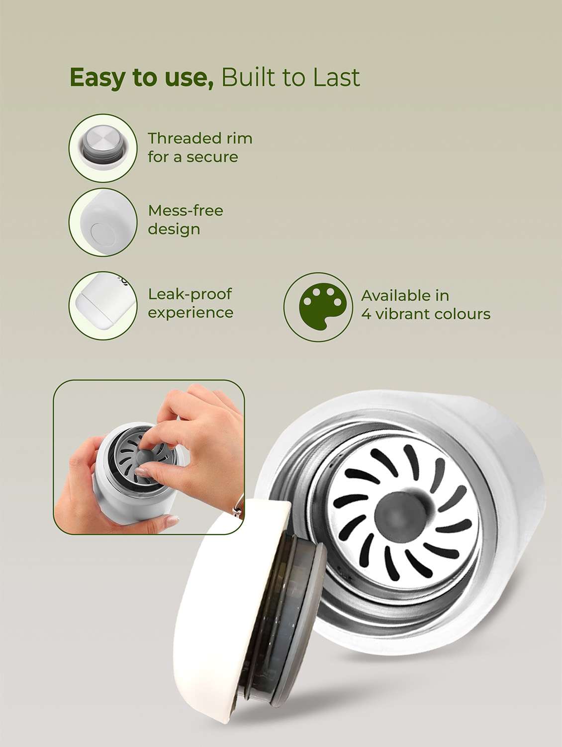 imeco eco reva capsule shaped stainless steel insulated vacuum flask upto 7 hrs hot & cold 400 ml - light yellow - 22174141 -  Standard Image - 3