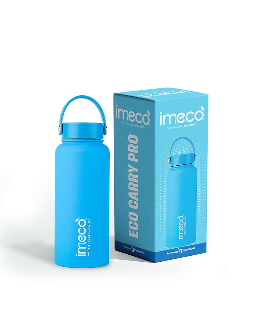 imeco eco carry pro matte finish stainless steel water bottle 1 litre - blue