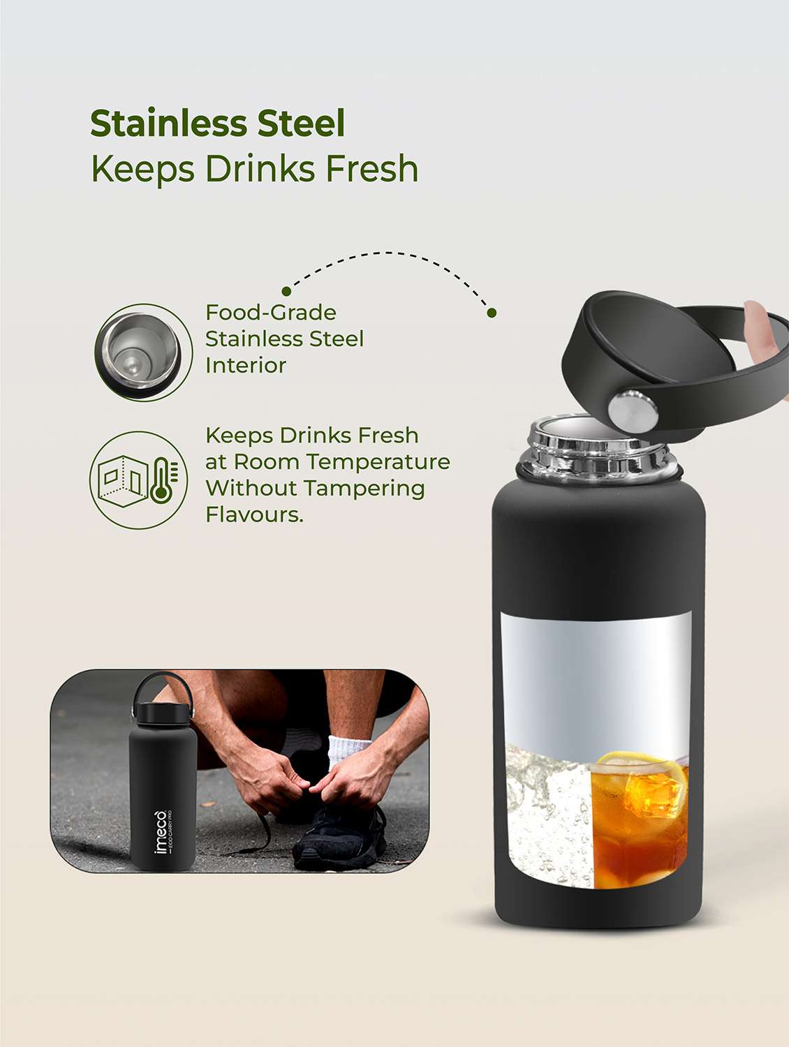 imeco eco carry pro matte finish stainless steel water bottle 1 litre - blue - 22174147 -  Standard Image - 3