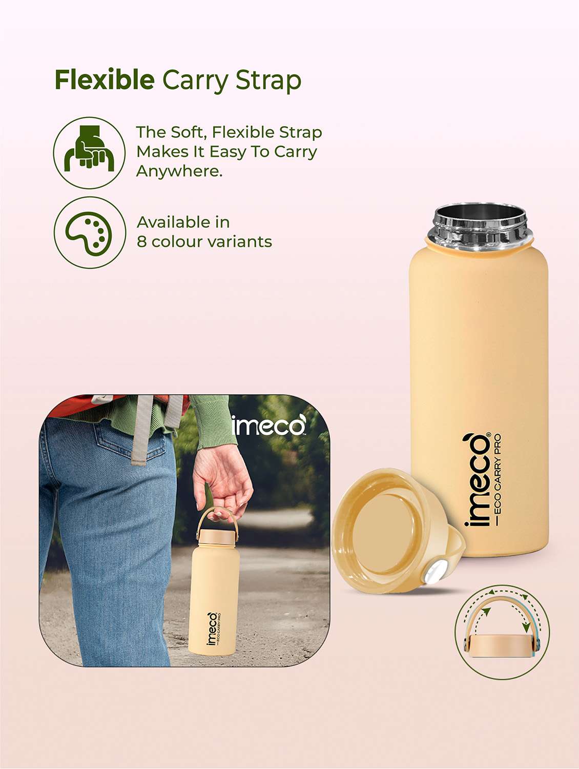 imeco eco carry pro matte finish stainless steel water bottle 1 litre - blue - 22174148 -  Standard Image - 5