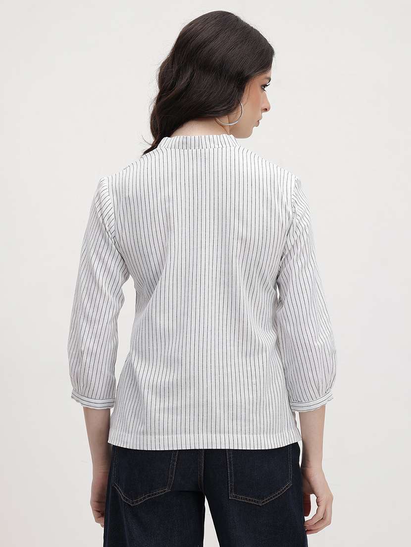 women striped puff sleeve regular top - 22174704 -  Standard Image - 3