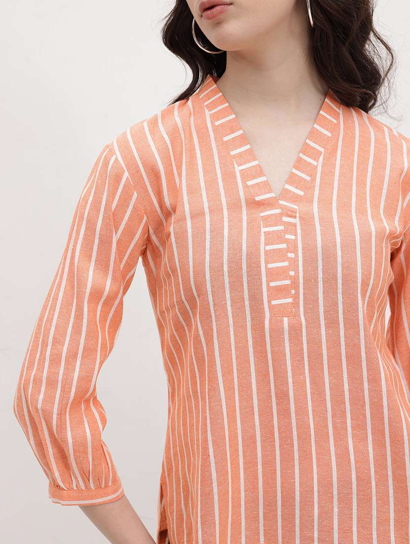 women striped puff sleeve regular top - 22174705 -  Standard Image - 5