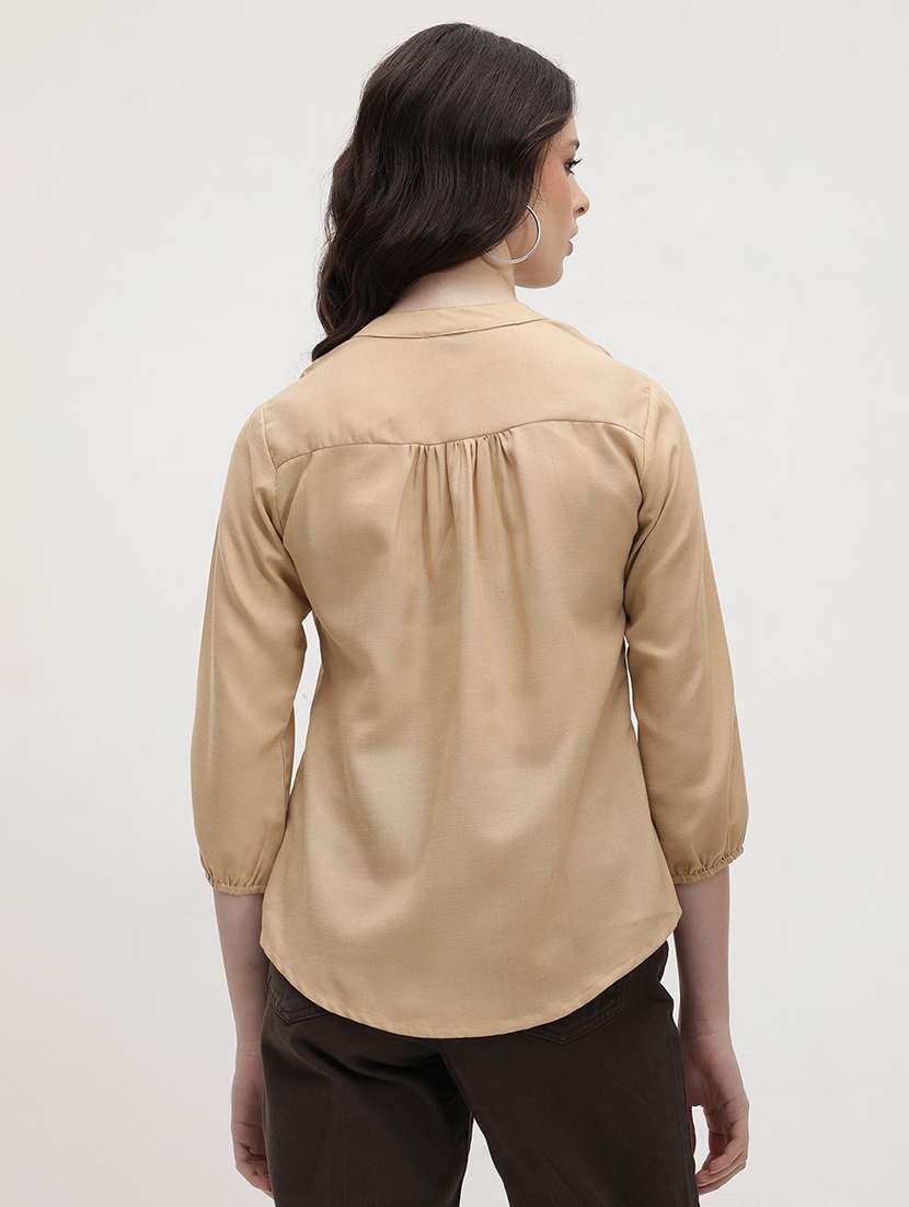 women solid three quarter sleeve regular top - 22174706 -  Standard Image - 3