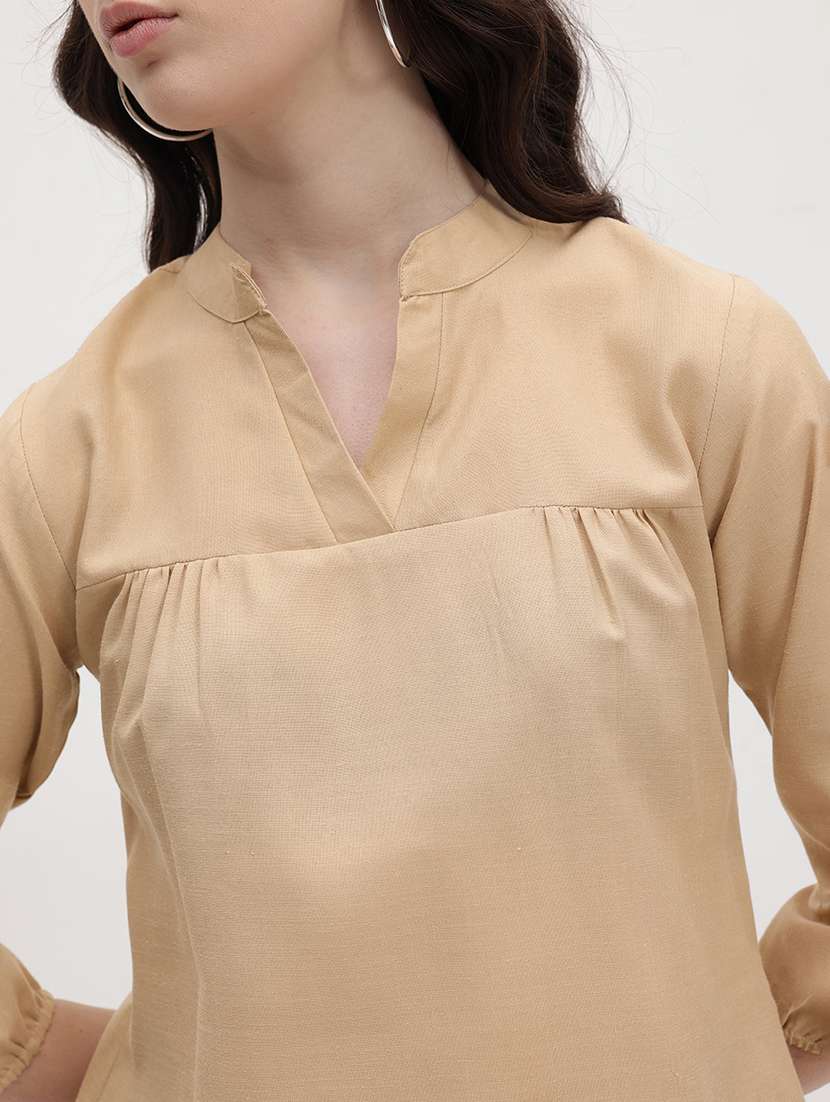 women solid three quarter sleeve regular top - 22174706 -  Standard Image - 5