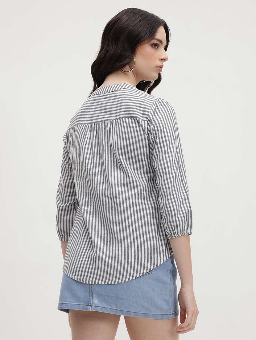 women striped three quarter sleeve regular top - 22174707 -  Standard Image - 3