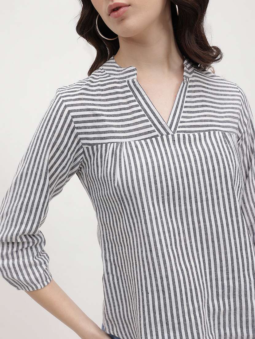 women striped three quarter sleeve regular top - 22174707 -  Standard Image - 5