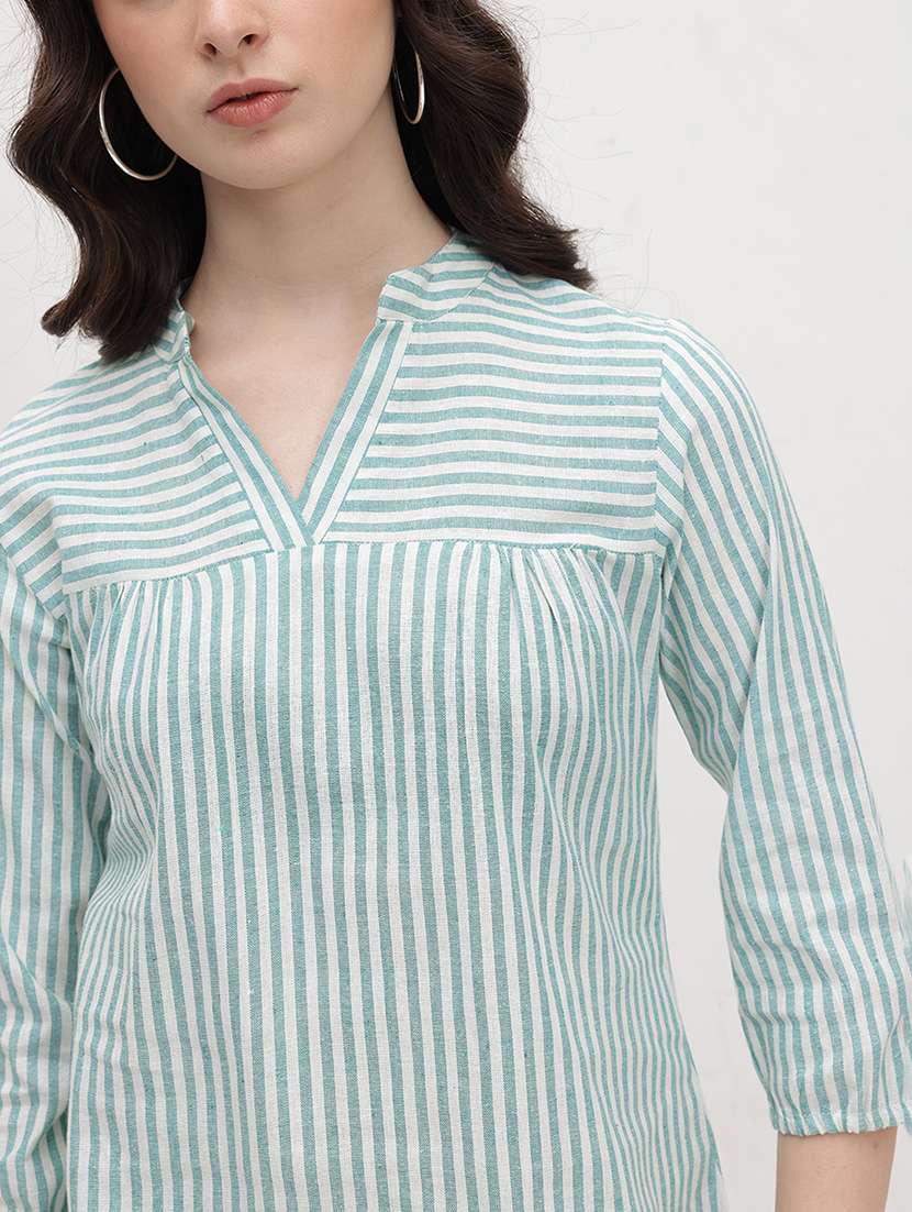 women striped three quarter sleeve regular top - 22174708 -  Standard Image - 5