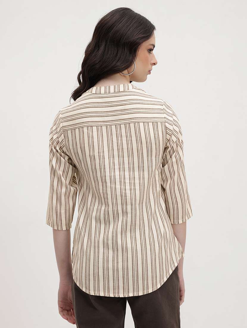 women striped three quarter sleeve regular top - 22174710 -  Standard Image - 3