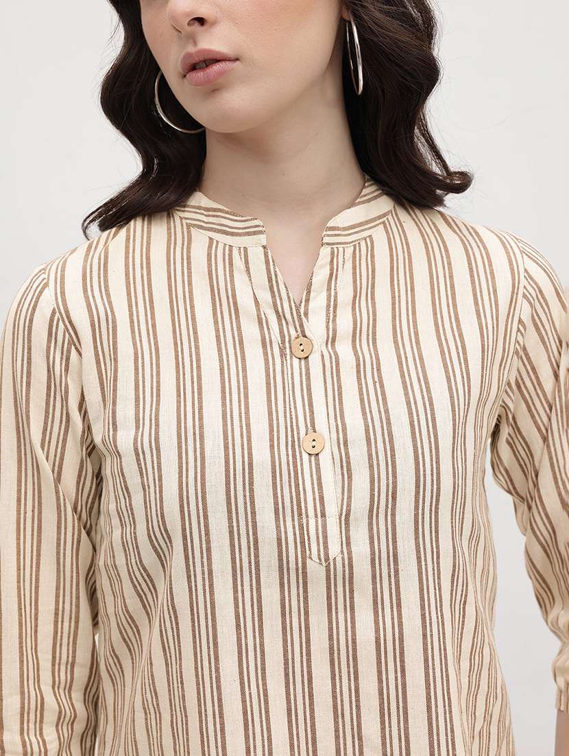 women striped three quarter sleeve regular top - 22174710 -  Standard Image - 5