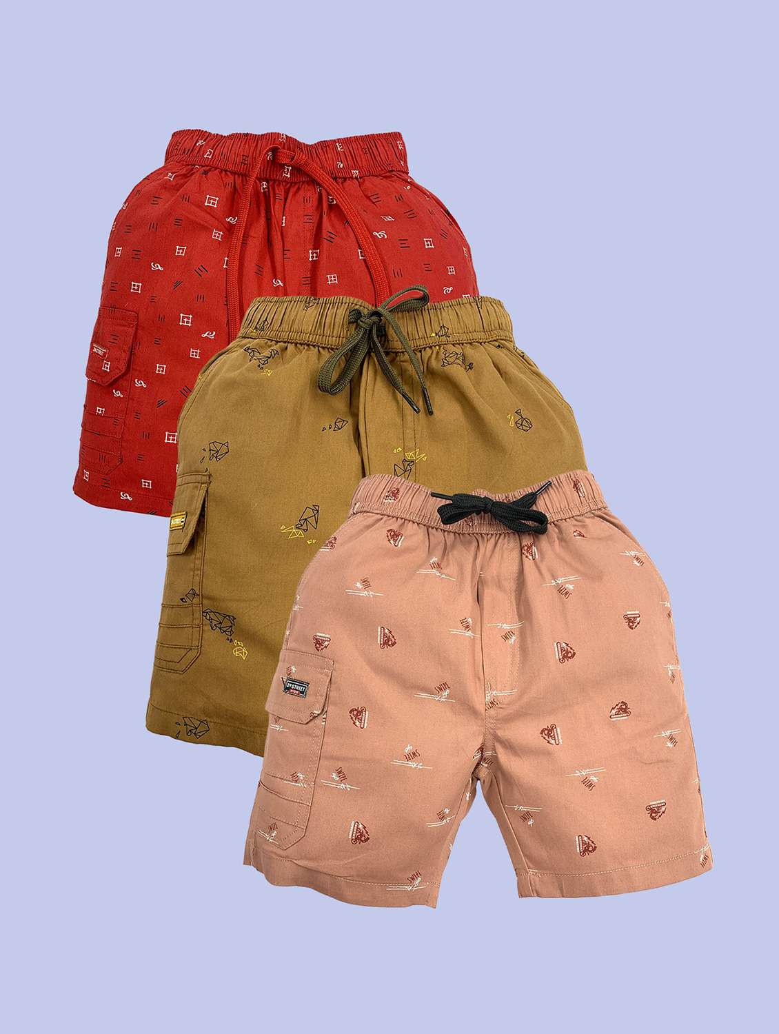 boys pack of 3 printed mid rise regular fit shorts