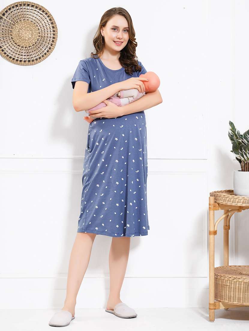 women printed short sleeve maternity wear nighty - 22174735 -  Standard Image - 3
