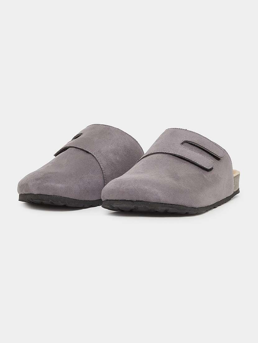 men grey solid slip on mule