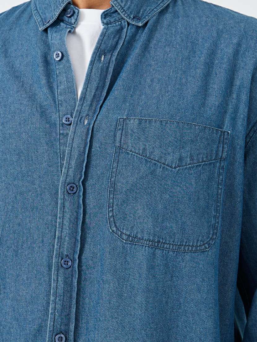 men solid collared long sleeve denim shirt - 22174794 -  Standard Image - 3
