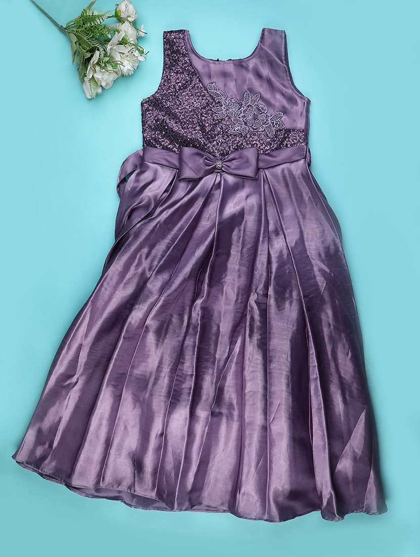 girls self designed sleeveless flared dress 