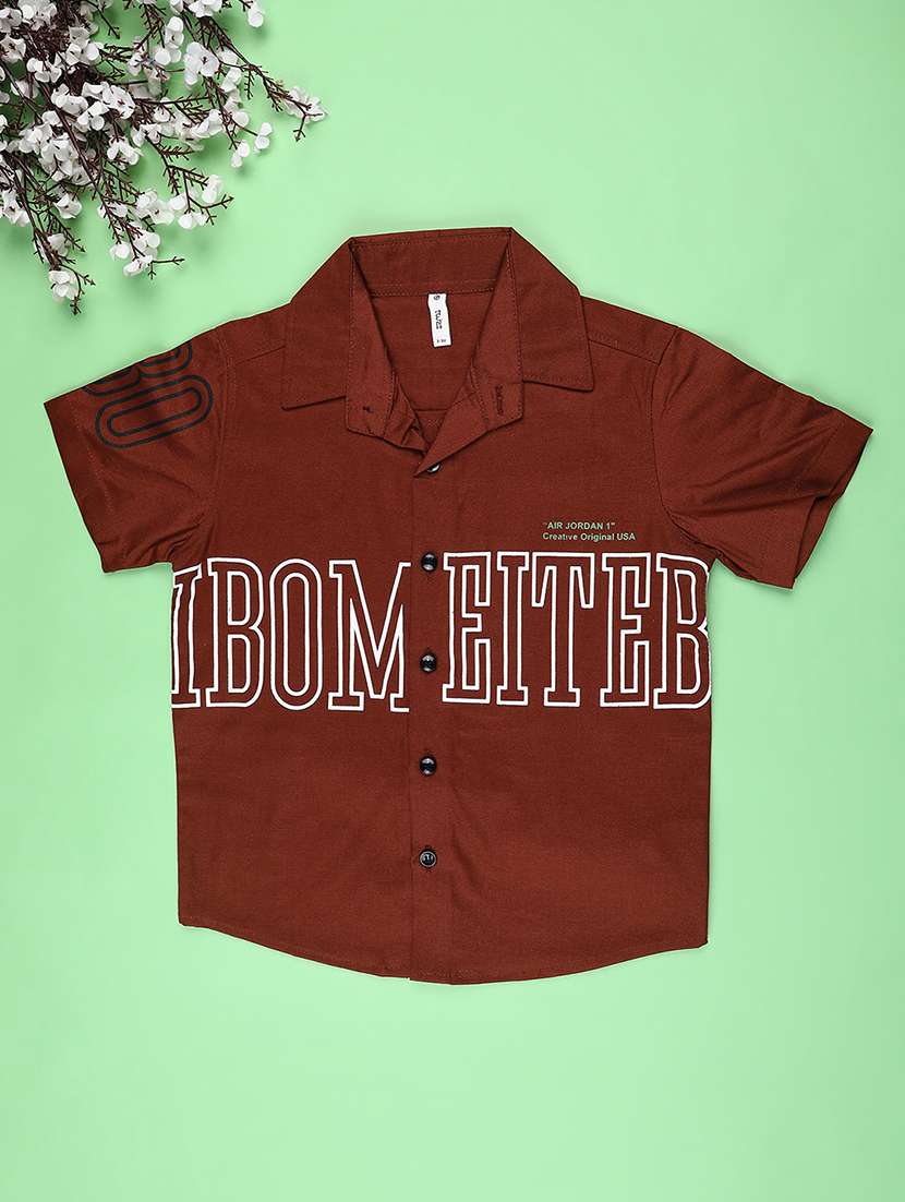boys printed collared short sleeve shirt
