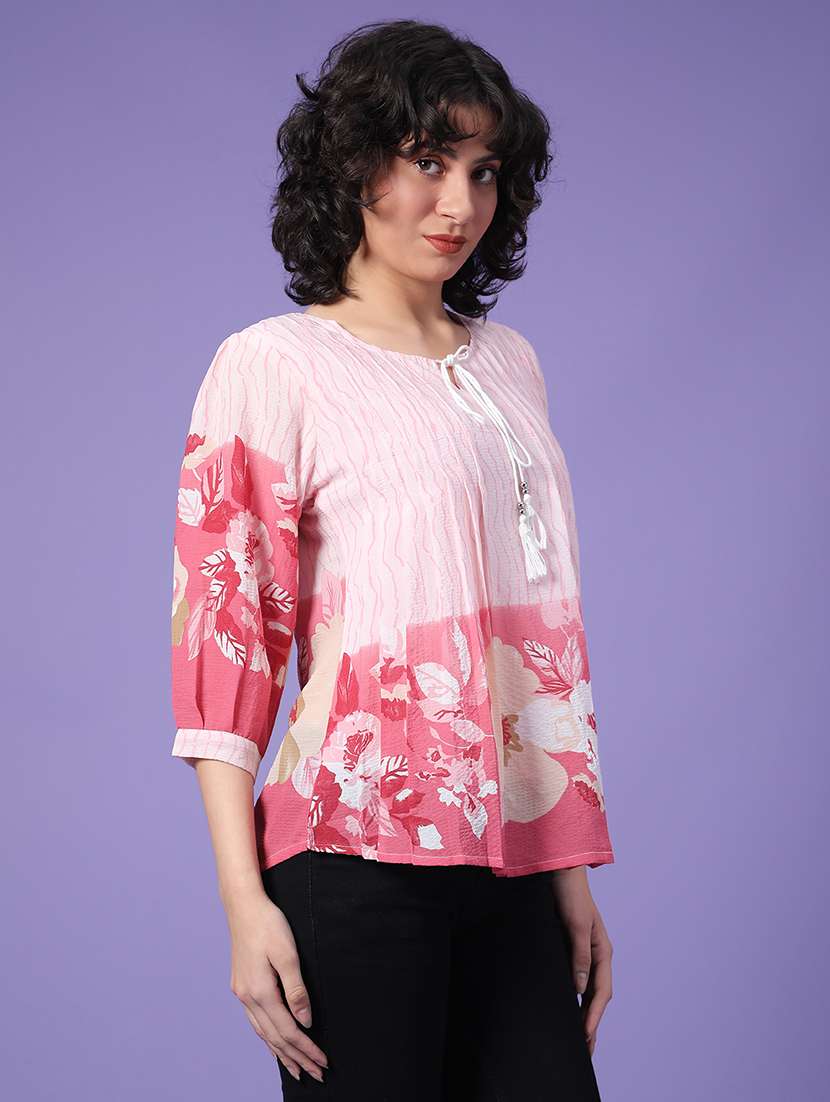 women printed tie-up neck top - 22174840 -  Standard Image - 3