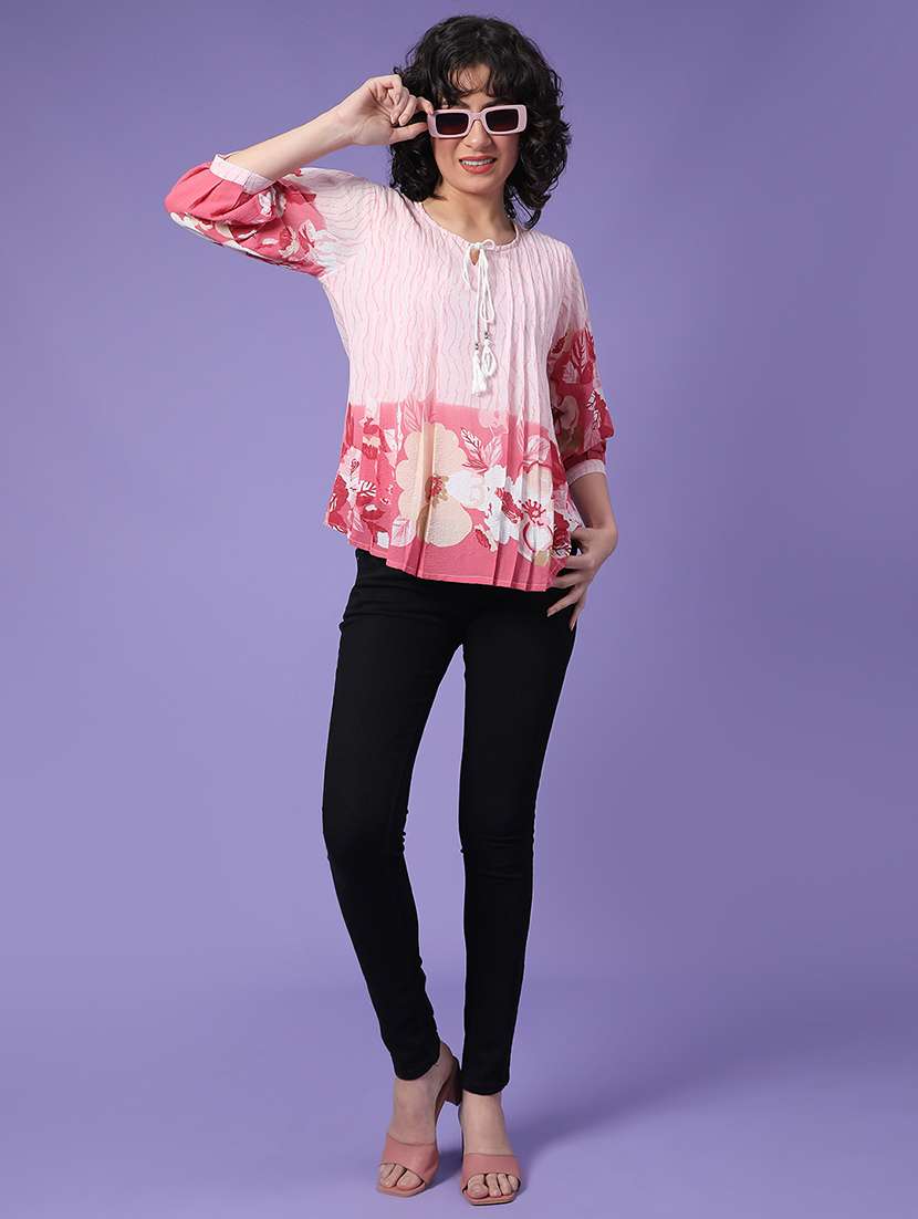 women printed tie-up neck top - 22174840 -  Standard Image - 5