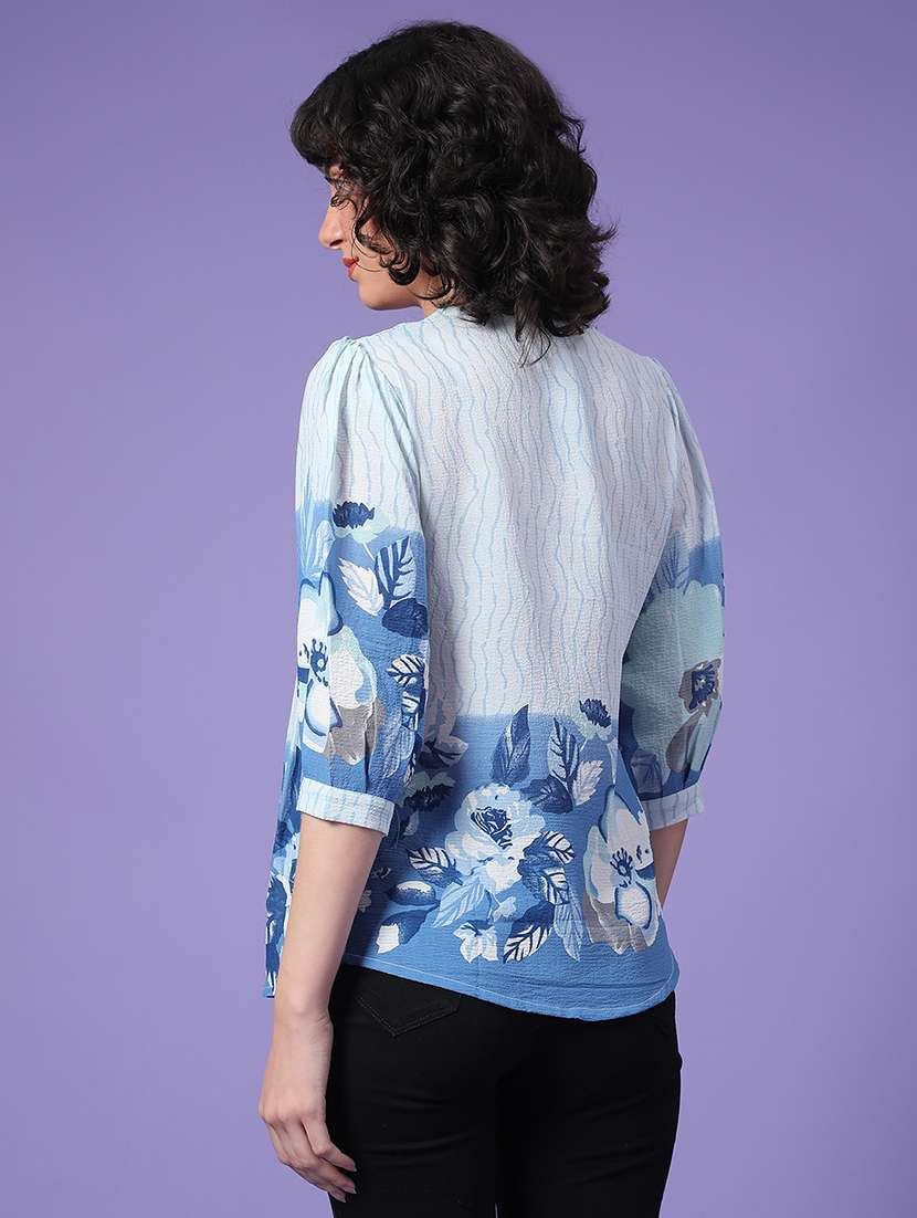 women blue poly cotton regular top - 22174841 -  Standard Image - 3