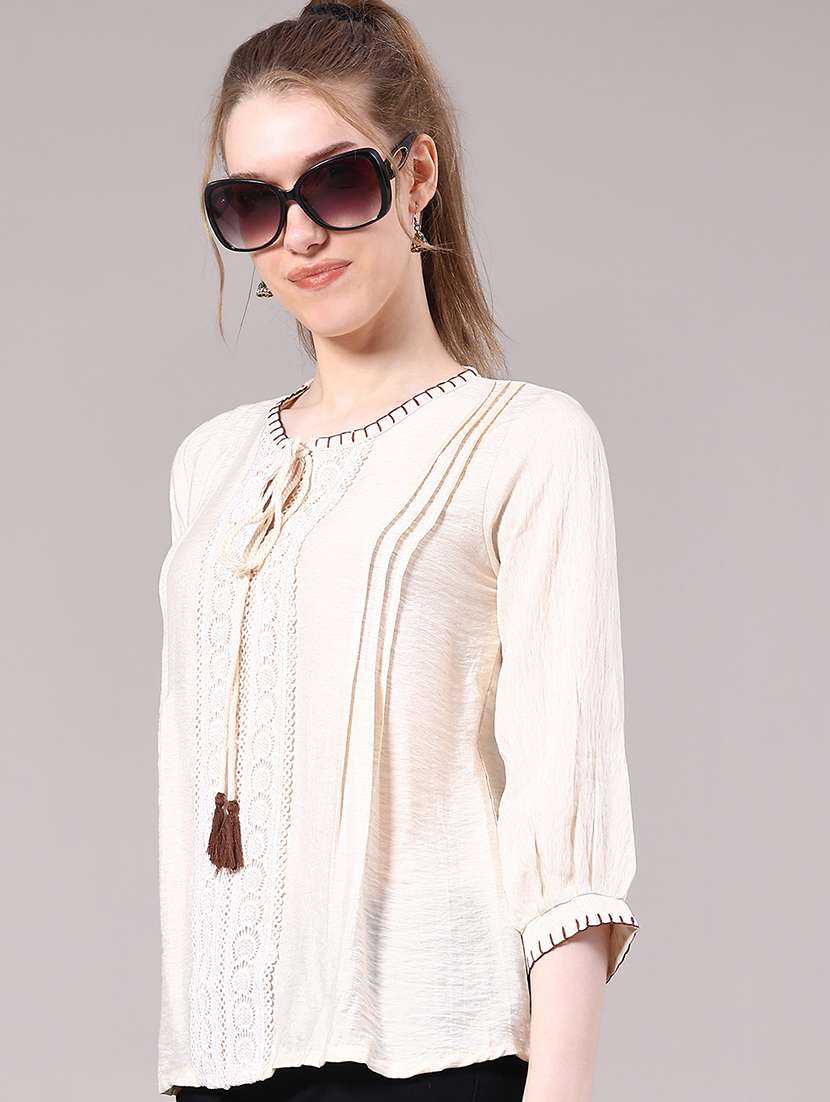 women solid three quarter sleeve a-line top