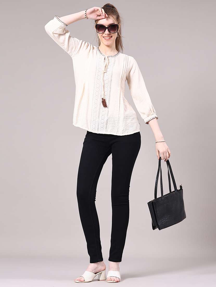 women solid three quarter sleeve a-line top - 22174844 -  Standard Image - 5