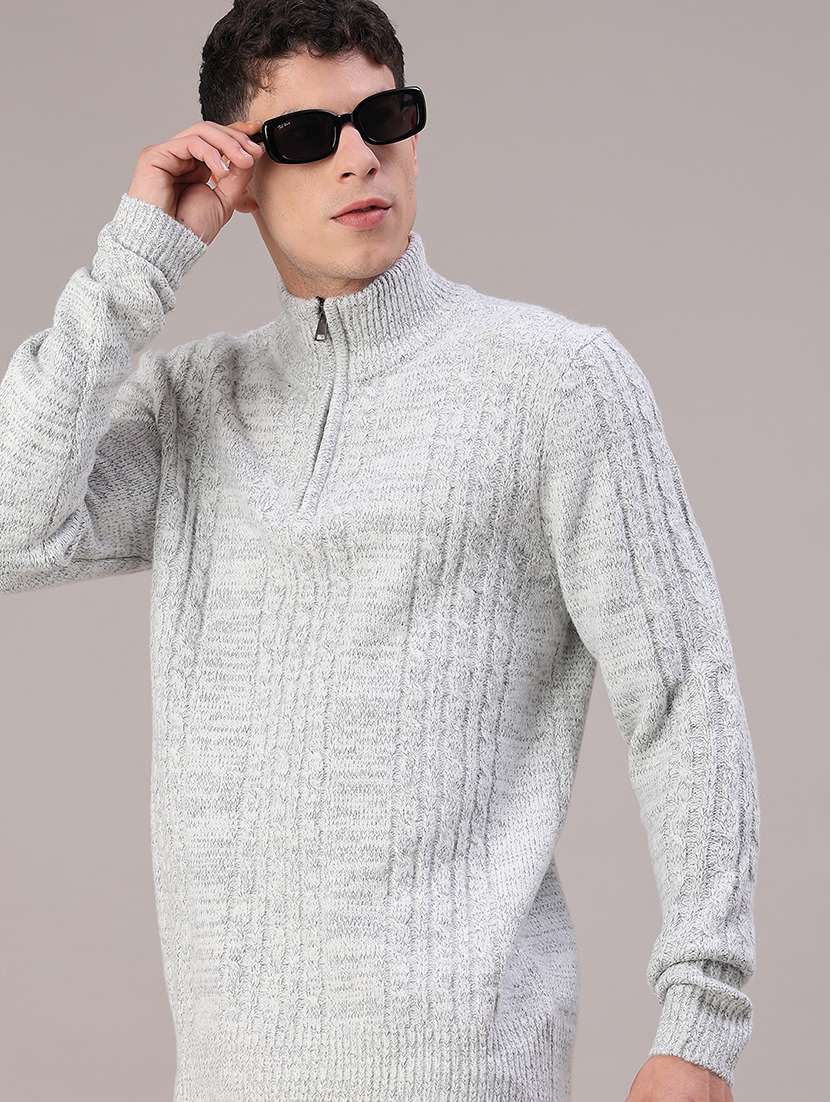 men self design long sleeve regular fit pullover 