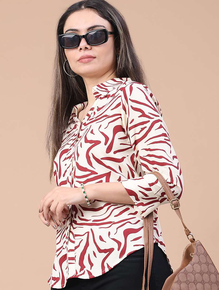 women printed collared regular fit shirt