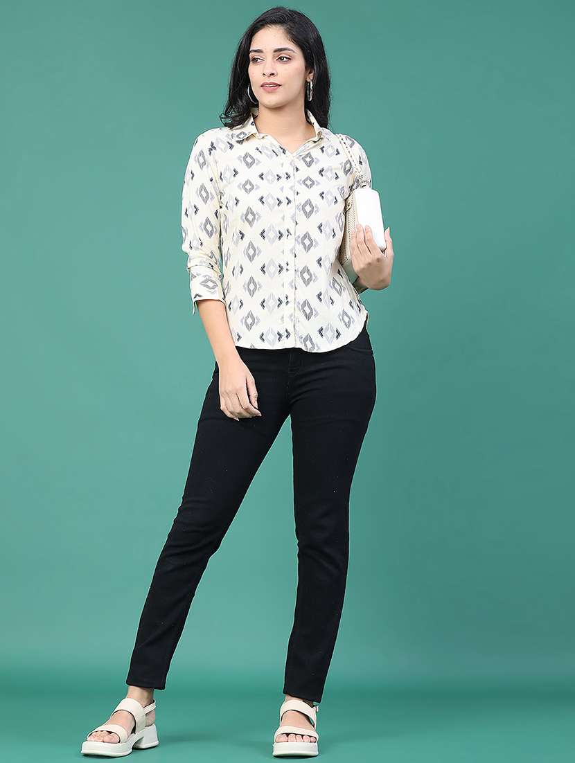 women printed collared three quarter sleeve shirt - 22174903 -  Standard Image - 5