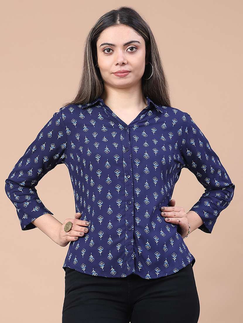 women navy blue rayon regular shirt
